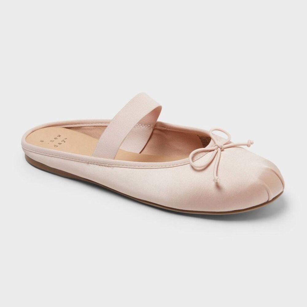 Women's Imani Satin Ballet Mules - A New Day Pink 7.5